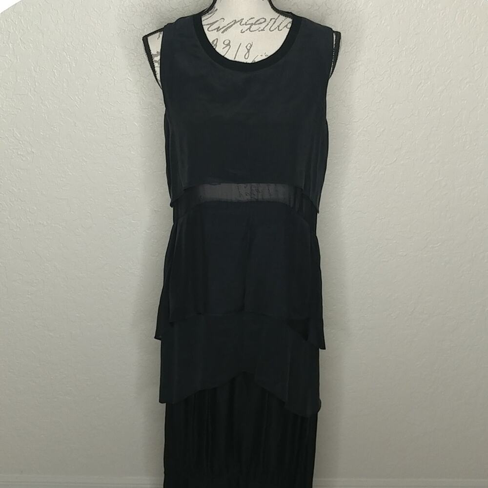 Jonathan Simkhai Tiered Silk Maxi Dress with Sheer Panels Black Size 4
